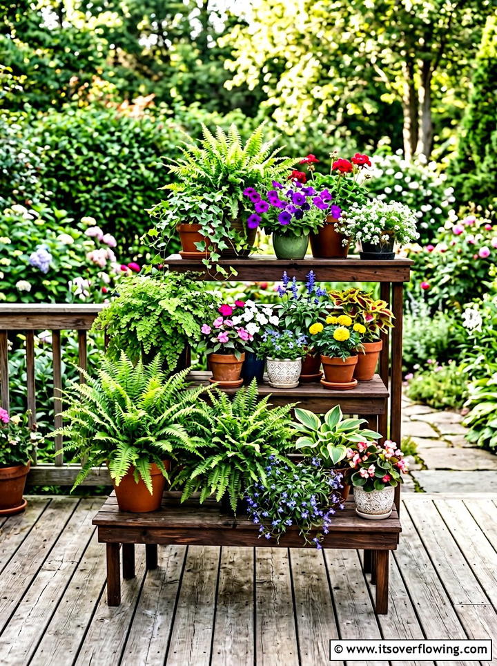 Tiered Plant Stand - 25 upcycled garden ideas with old tables