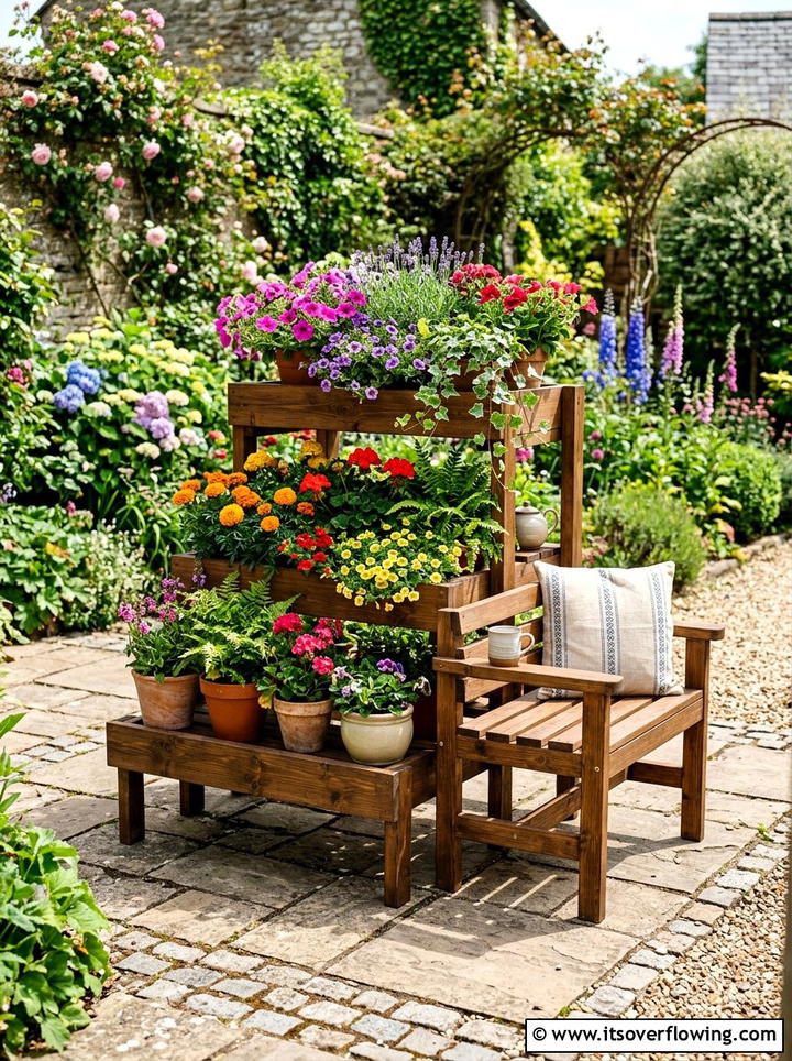 Tiered Plant Stand With Seating - 25 small garden ideas with compact furniture