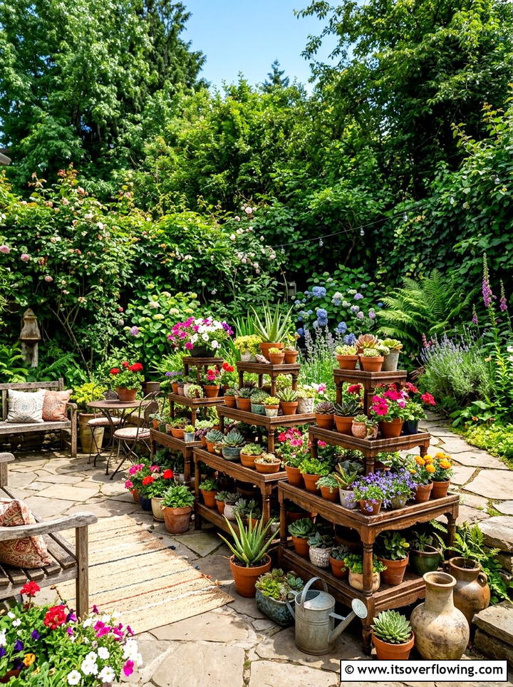 Tiered Plant Stands - 25 garden ideas for maximalist style