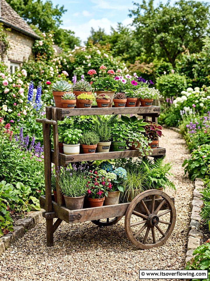 Tiered Plant Wagon - 25 garden decor ideas with wagons