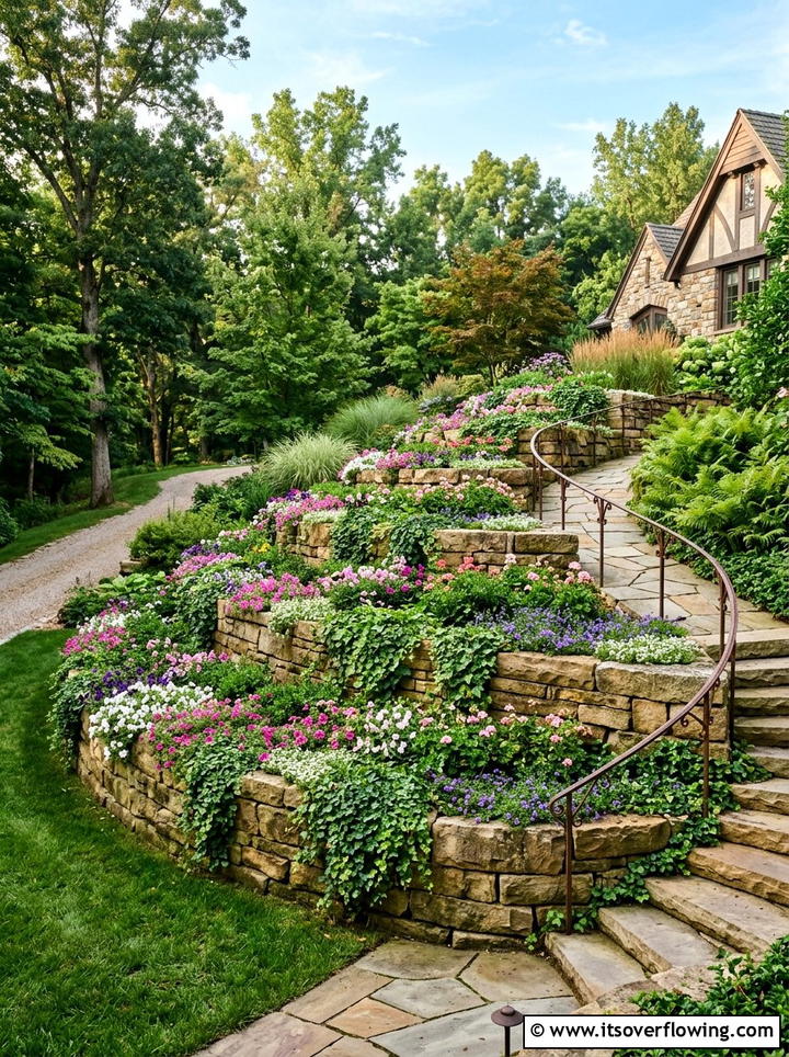 Tiered Planter Wall - 25 cheap garden ideas with no grass landscaping