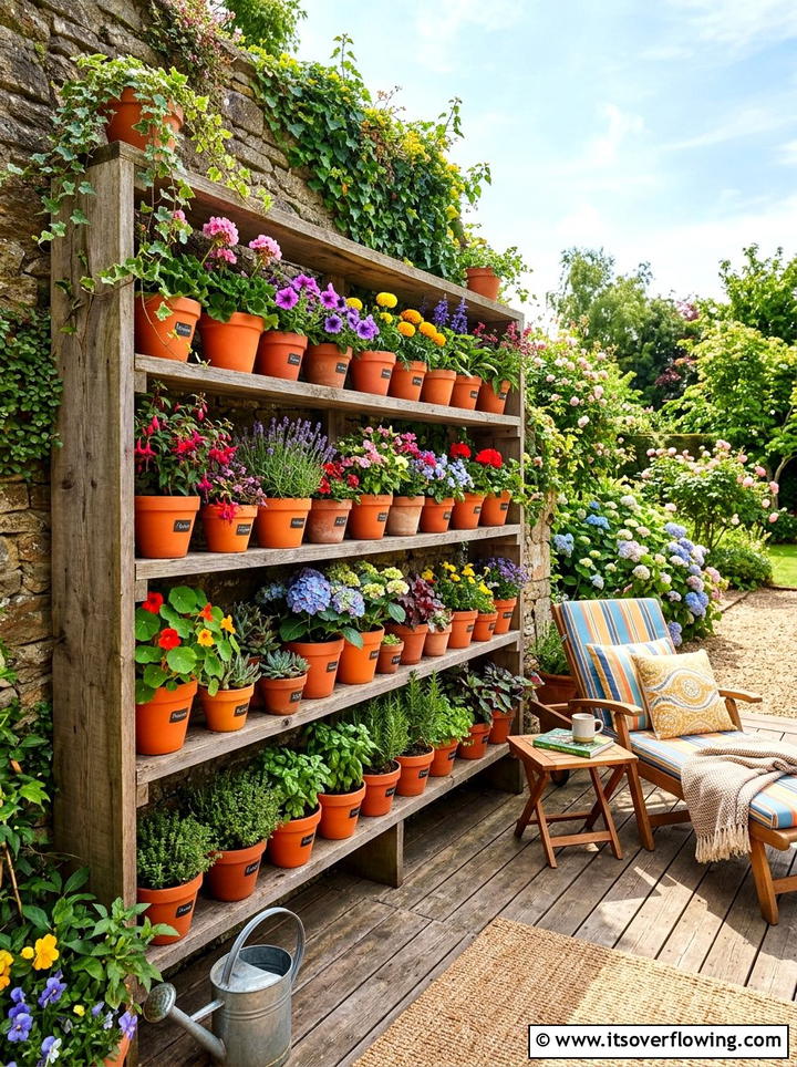 Tiered Potted Wall - 25 backyard ideas with living wall