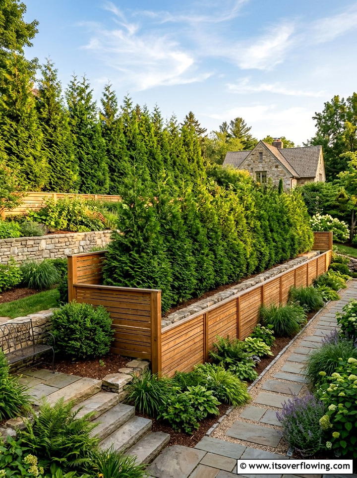 Tiered Privacy Screen - 25 backyard ideas with terracing