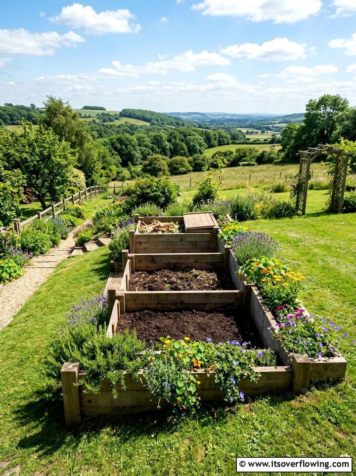 Tiered Retaining Wall Compost System - 25 creative garden ideas with composting stations