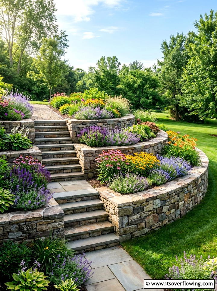 Tiered Retaining Wall - 25 backyard ideas for narrow yards