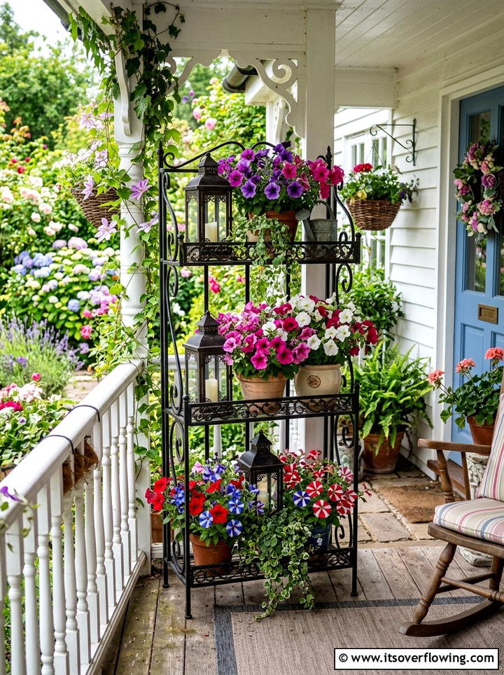 Tiered Stand Decor - 25 front porch ideas with candle lanterns