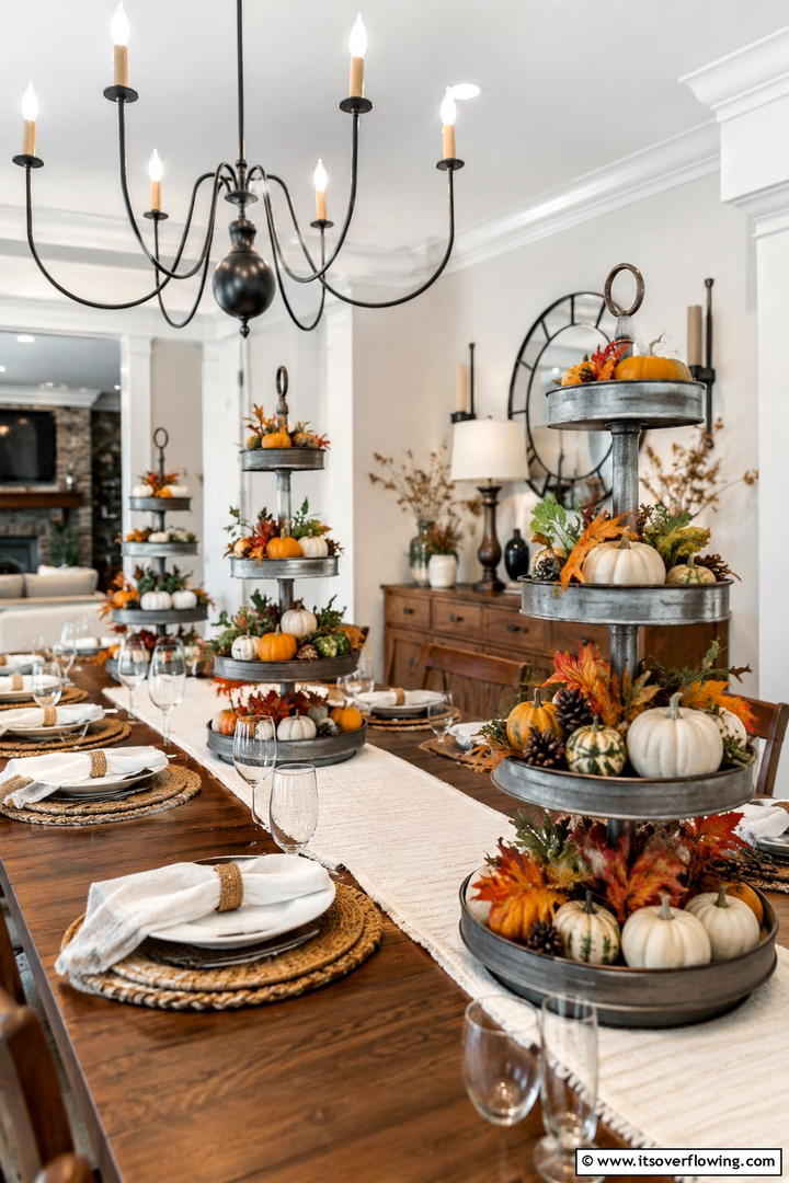 Tiered Stand Displays - 50 Fall Table Decor Ideas Roundup- Seasonal Styling