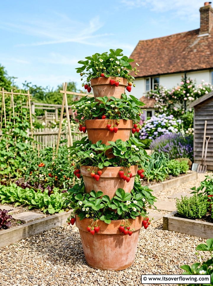 Tiered Strawberry Planter - 25 garden ideas with terracotta crafts