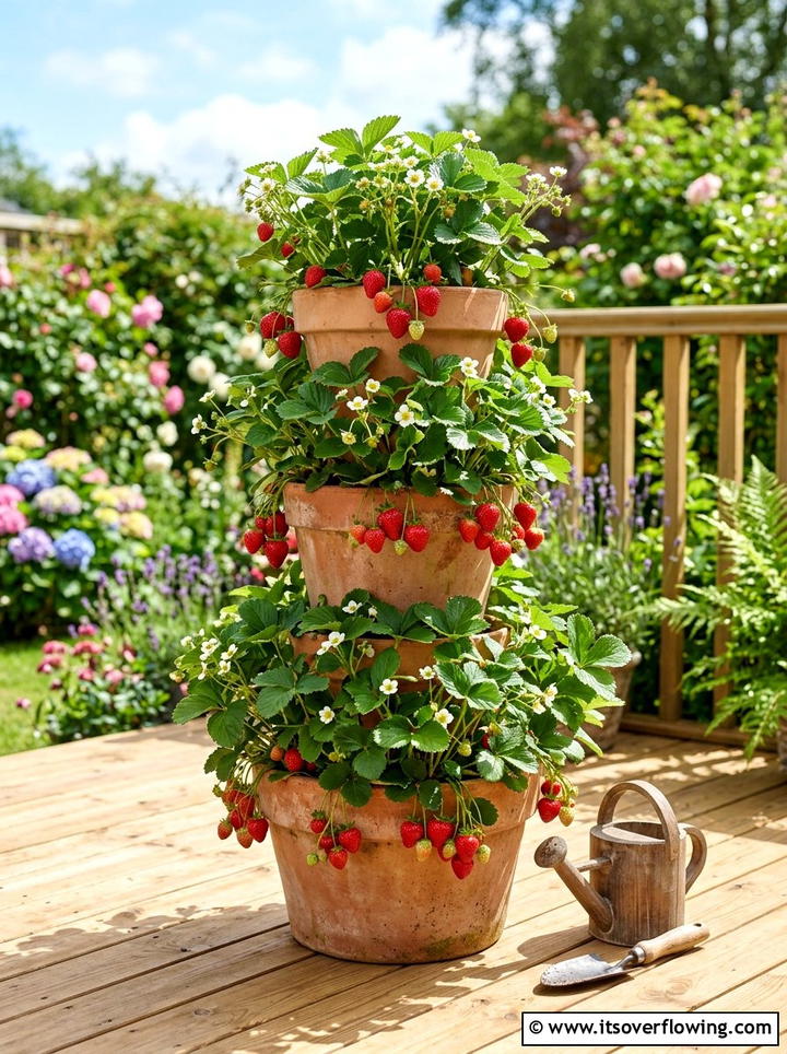 Tiered Strawberry Planter - 25 garden decor ideas with terracotta pots