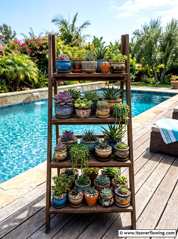 Tiered Succulent Ladder Shelf - 25 garden ideas with old ladders