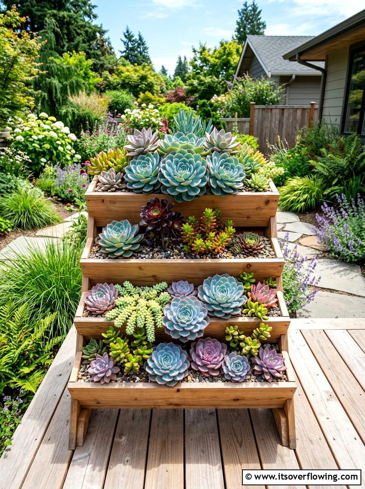 Tiered Succulent Planter - 25 backyard ideas with succulents