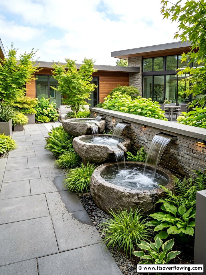 Tiered Water Feature - 25 garden design ideas with repetition