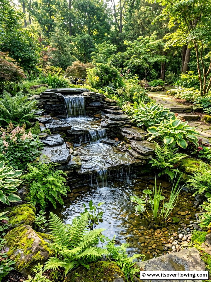 Tiered Waterfall Feature - 25 creative garden ideas with mini ponds