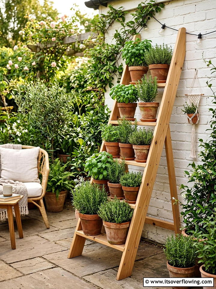 Tiered Wooden Herb Ladder - 25 creative garden ideas with container vegetables