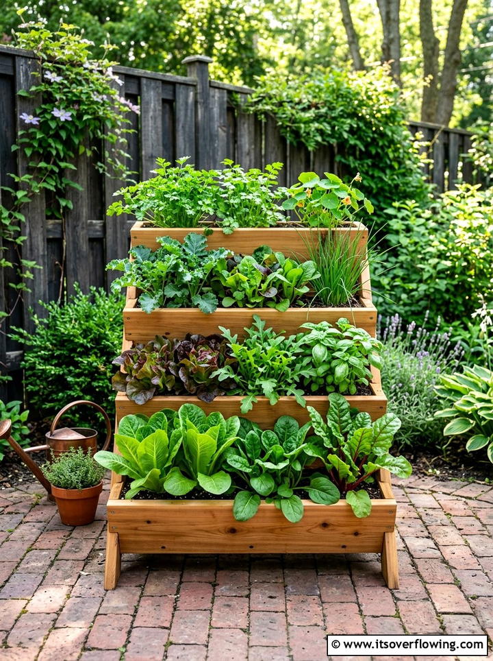 Tiered Wooden Planter - 25 creative garden ideas with salad gardens