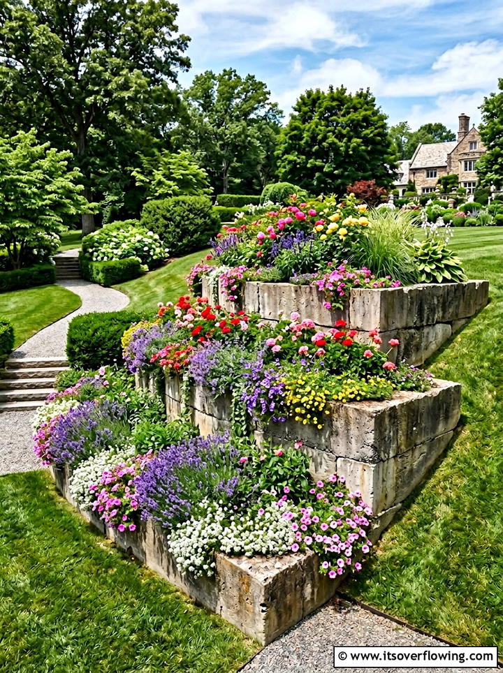 Tiered concrete flower bed - 25 upcycled garden ideas with concrete scraps
