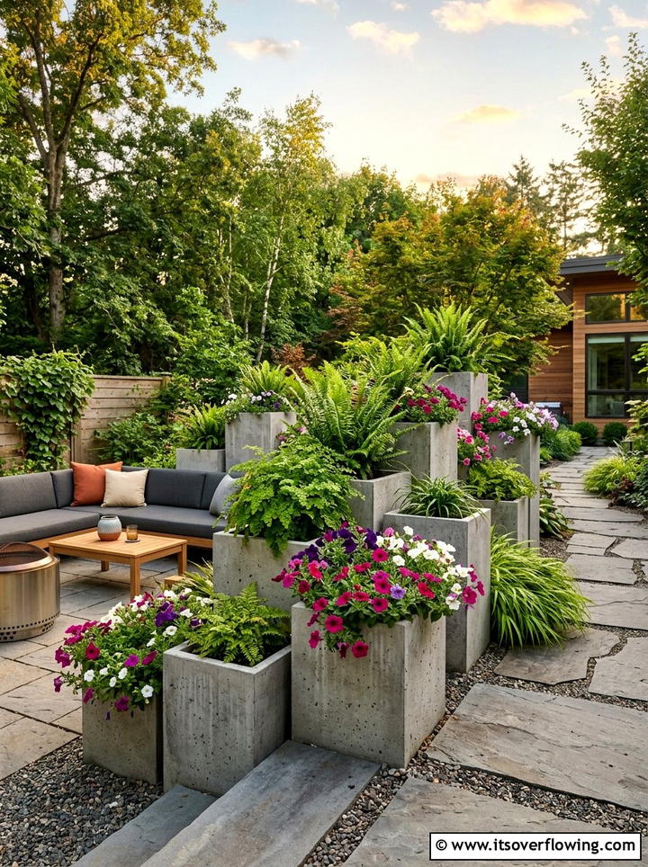 Tiered concrete planter garden - 25 garden ideas with concrete planters