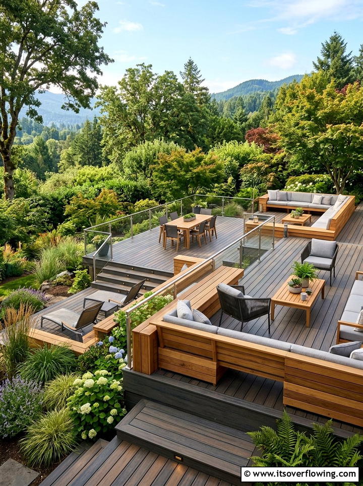 Tiered deck seating - 25 creative garden ideas with outdoor party zones