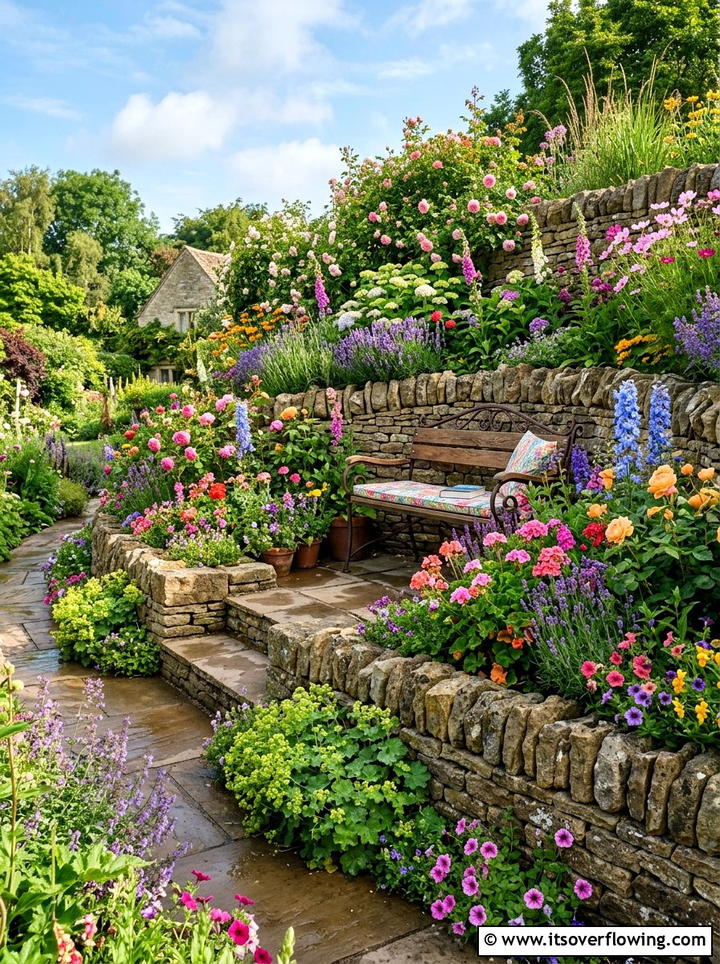 Tiered flower bed - 25 small garden ideas with reading nook