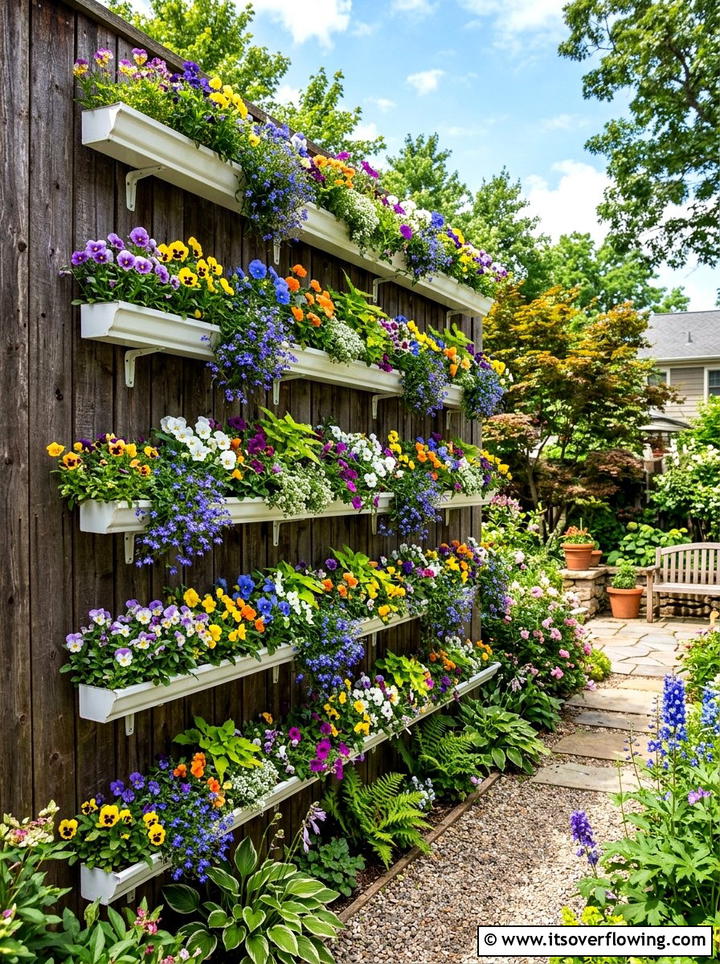 Tiered flower gutter - 25 garden ideas with rain gutters