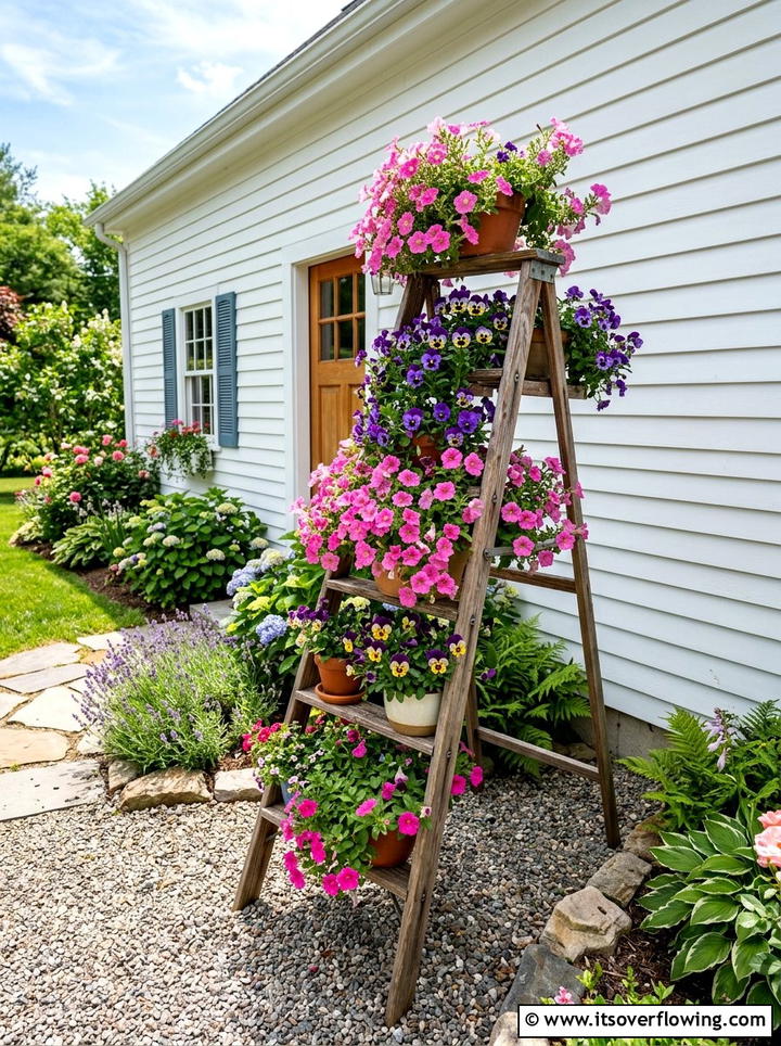 Tiered flower ladder - 25 creative garden ideas with ladder planters