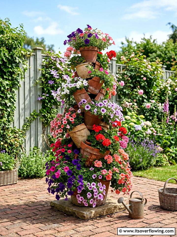 Tiered flower tower - 25 recycled garden ideas with broken pots