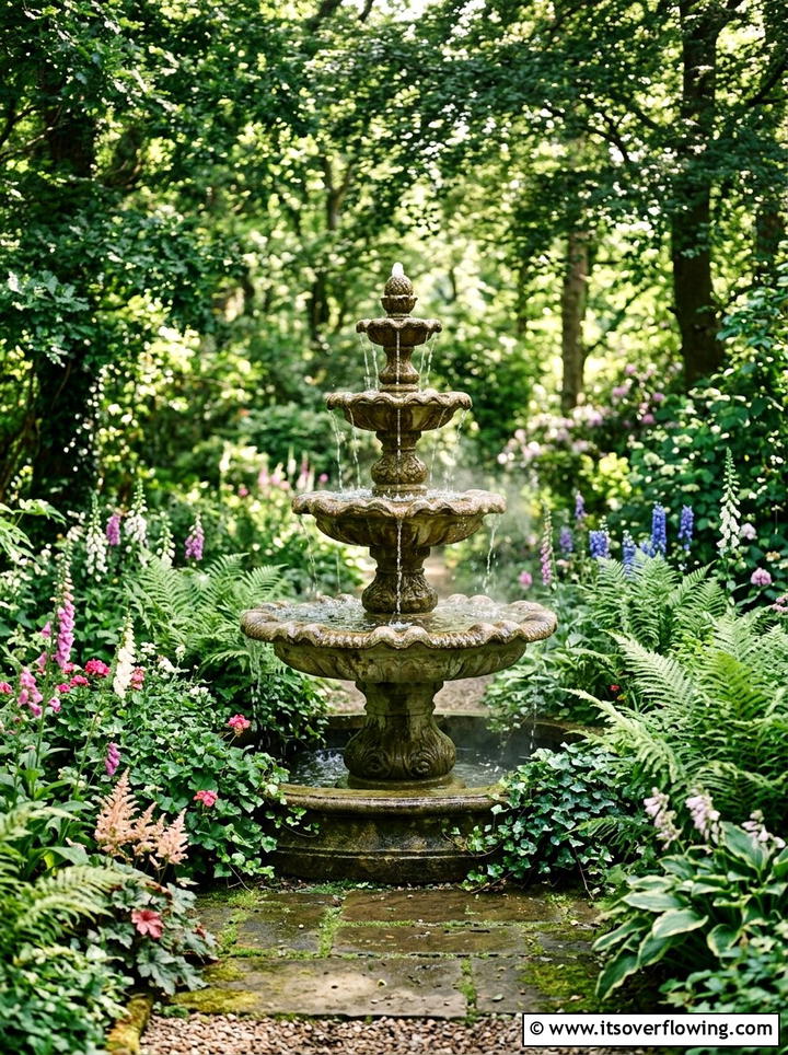 Tiered fountain water feature - 25 creative garden ideas with hummingbird plants