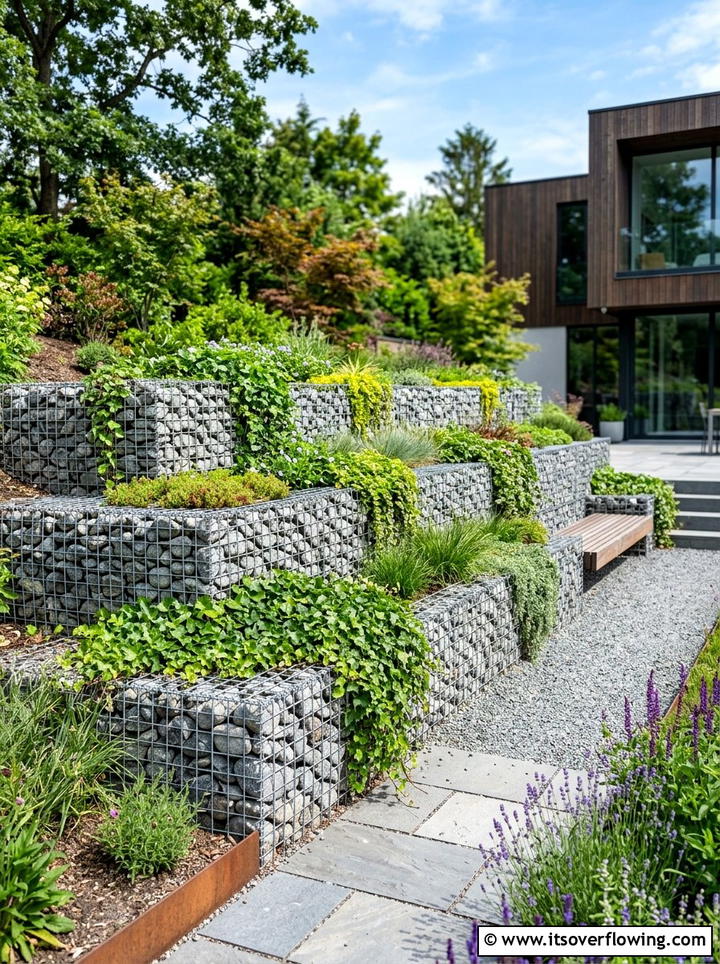 Tiered gabion wall - 25 garden decor ideas with modern accents