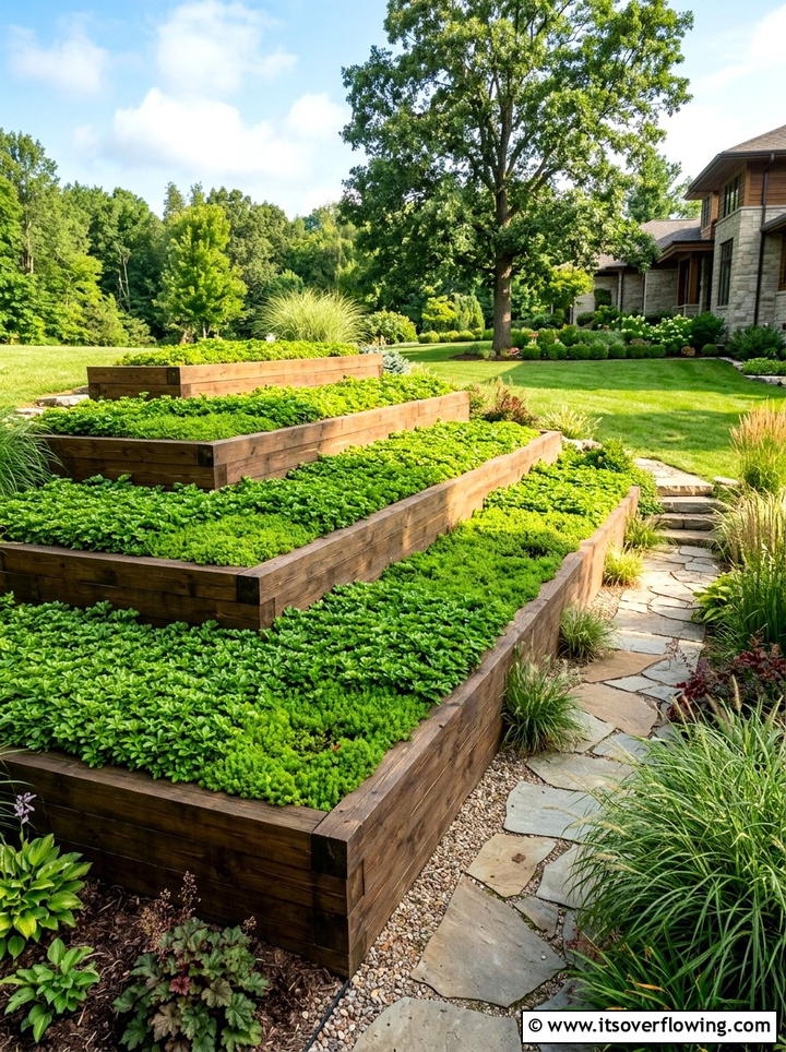 Tiered garden bed - 25 creative garden ideas with minimal planting palette
