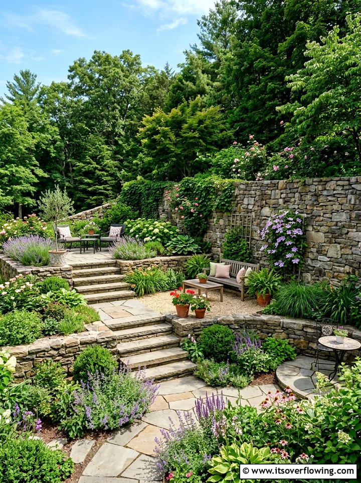 Tiered garden patio - 25 garden ideas with patio
