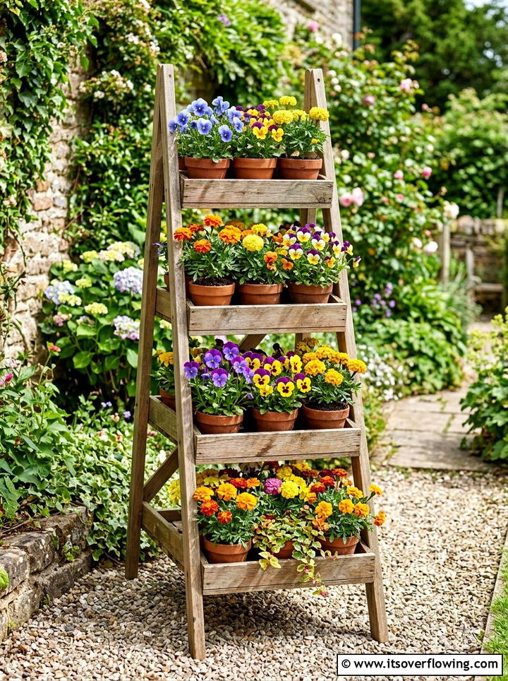 Tiered garden planter - 25 small garden ideas with flowers
