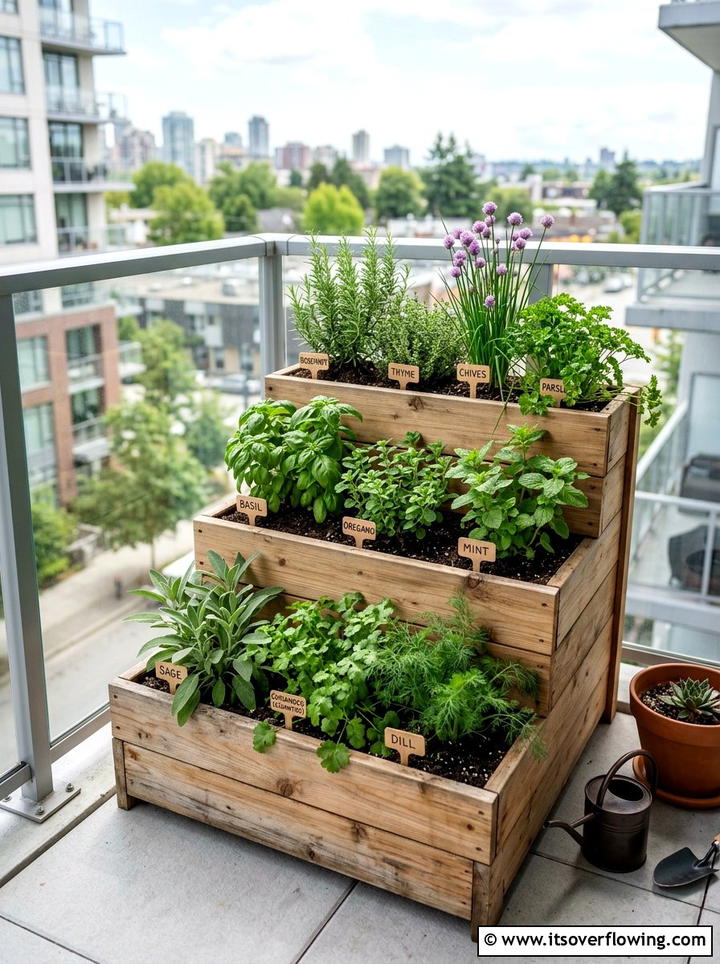 Tiered herb planter box - 25 creative garden ideas with medicinal herbs