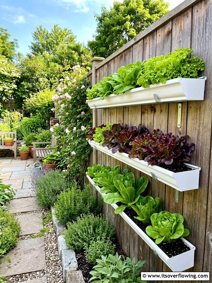 Tiered lettuce planter - 25 garden ideas with rain gutters
