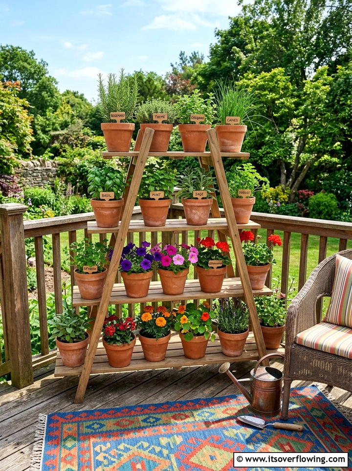 Tiered plant stand - 25 garden decor ideas for decks