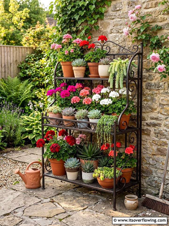 Tiered plant stand - 25 garden decor ideas for small gardens