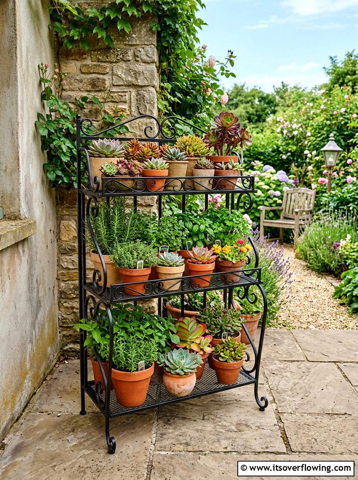Tiered plant stand - 25 backyard ideas for townhouse yards