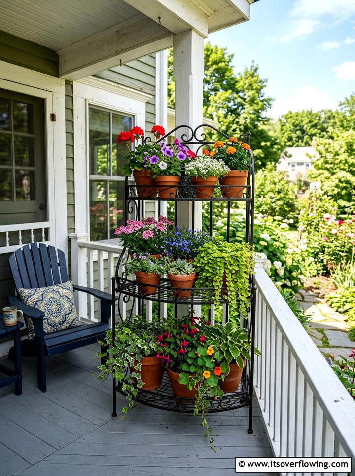 Tiered plant stand - 25 front porch decor ideas with planters
