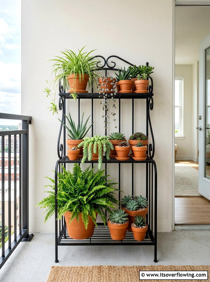 Tiered plant stand - 25 front porch ideas for apartments