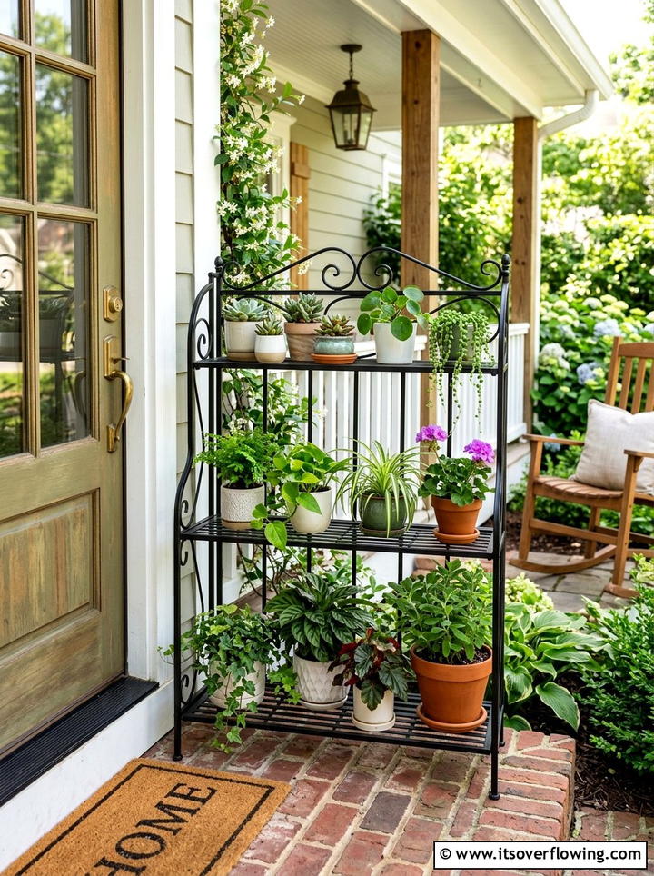 Tiered plant stand for front porch - 25 front porch decor ideas with greenery