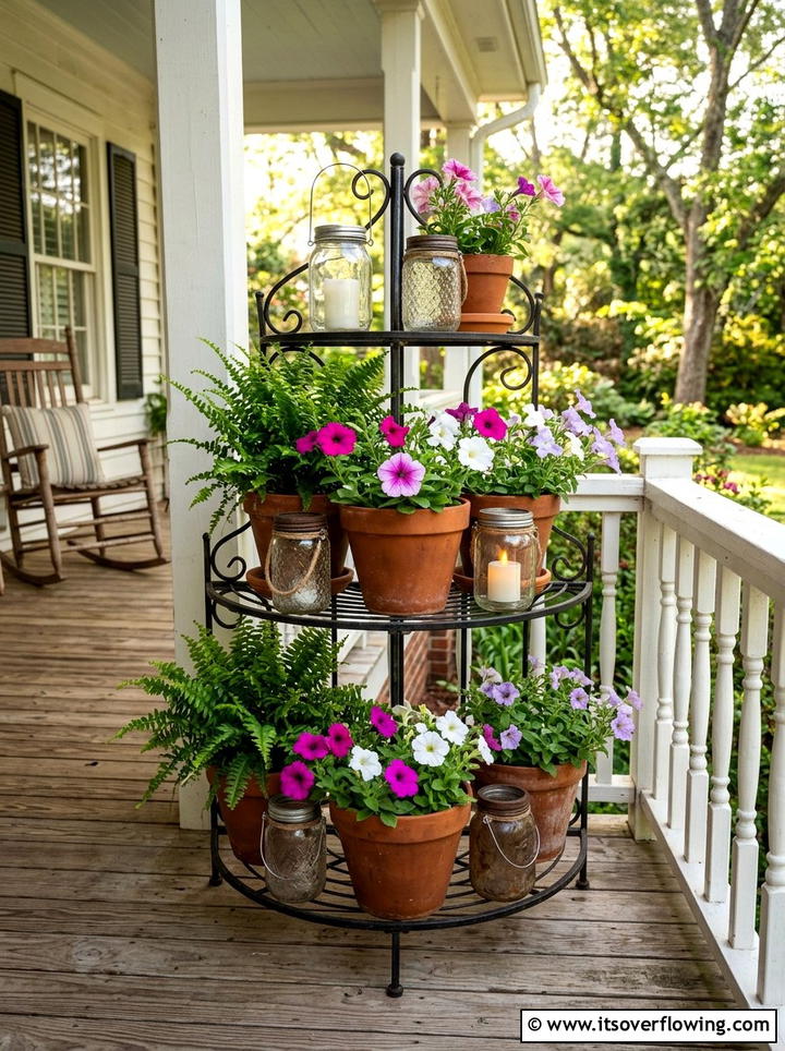 Tiered plant stand mason jar - 25 garden ideas with mason jar lanterns