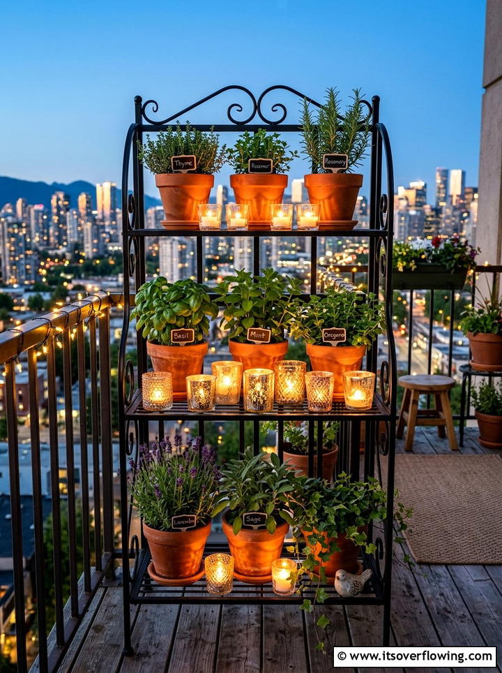 Tiered plant stand with tea lights - 25 garden decor ideas with tea lights
