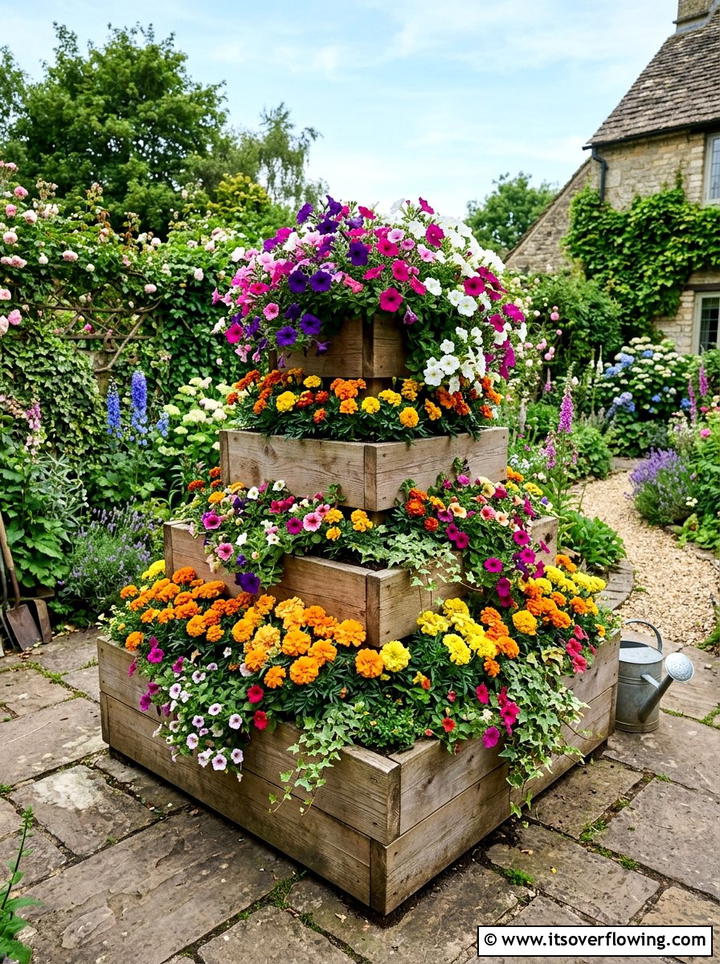 Tiered planter box - 25 recycled garden ideas with old shelves