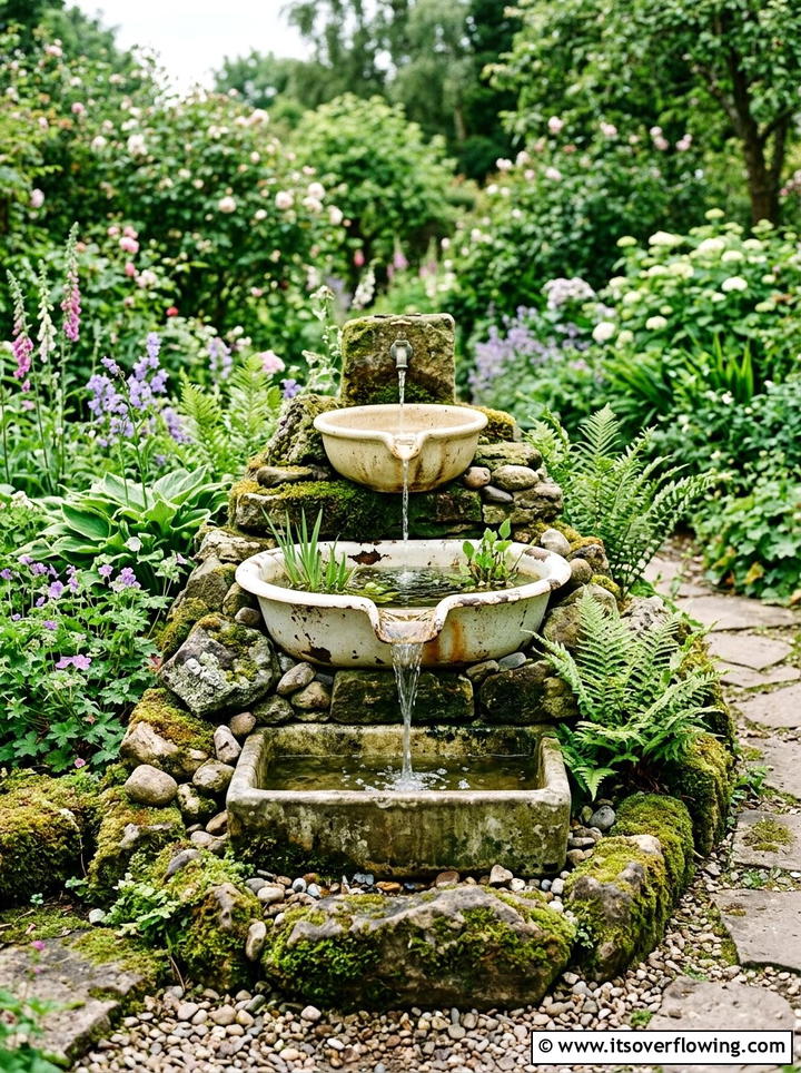 Tiered sink water feature - 25 upcycled garden ideas with old sinks