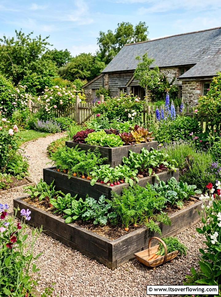 Tiered square vegetable patch - 25 creative garden ideas with geometric beds