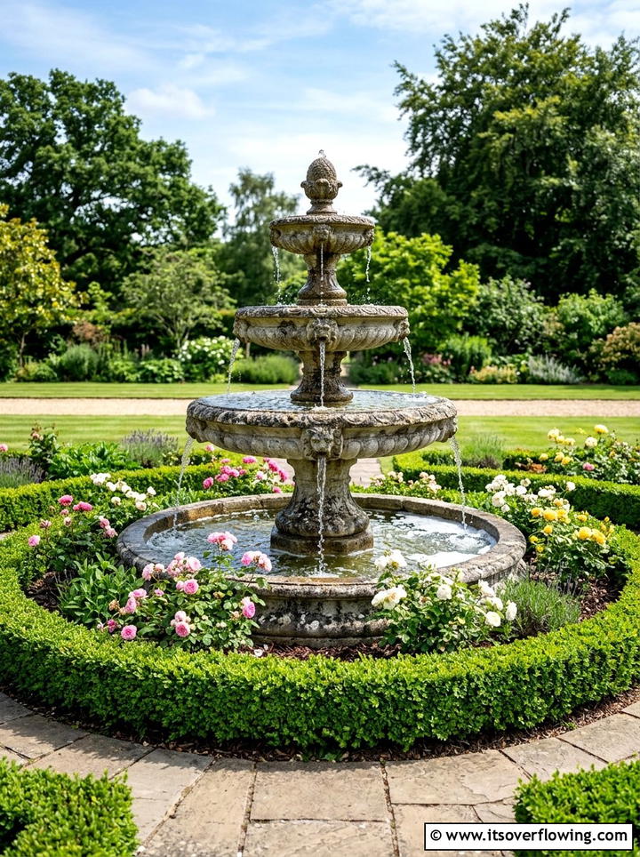 Tiered stone fountain - 25 garden design ideas with water features