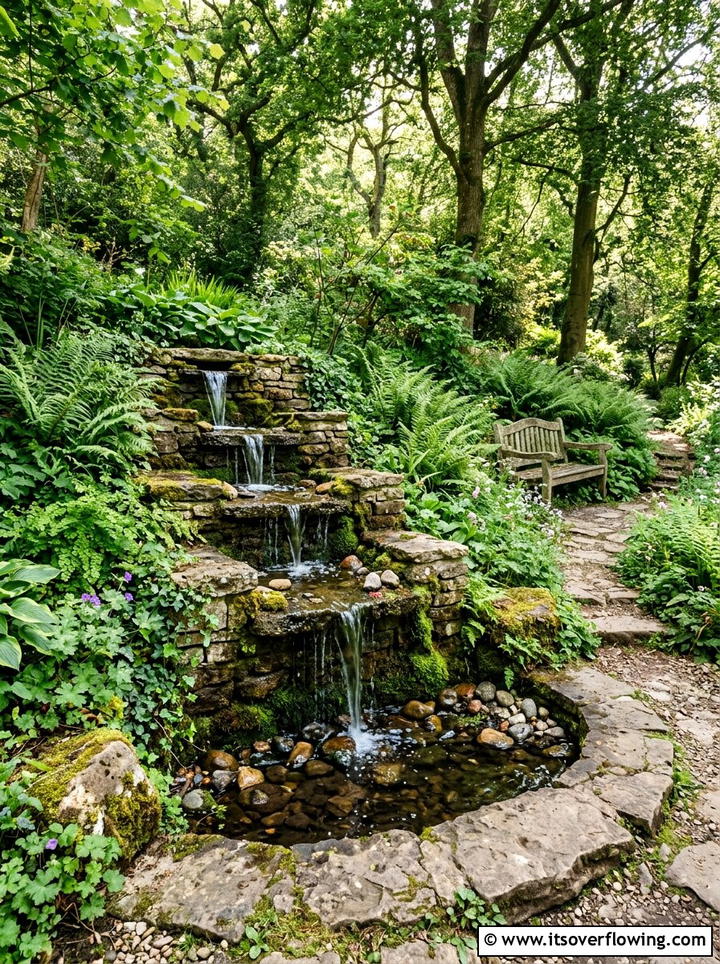 Tiered stone wall fountain - 25 creative garden ideas with fountain wall