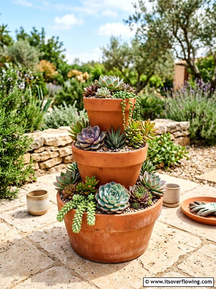 Tiered succulent planter - 25 small garden ideas with succulents
