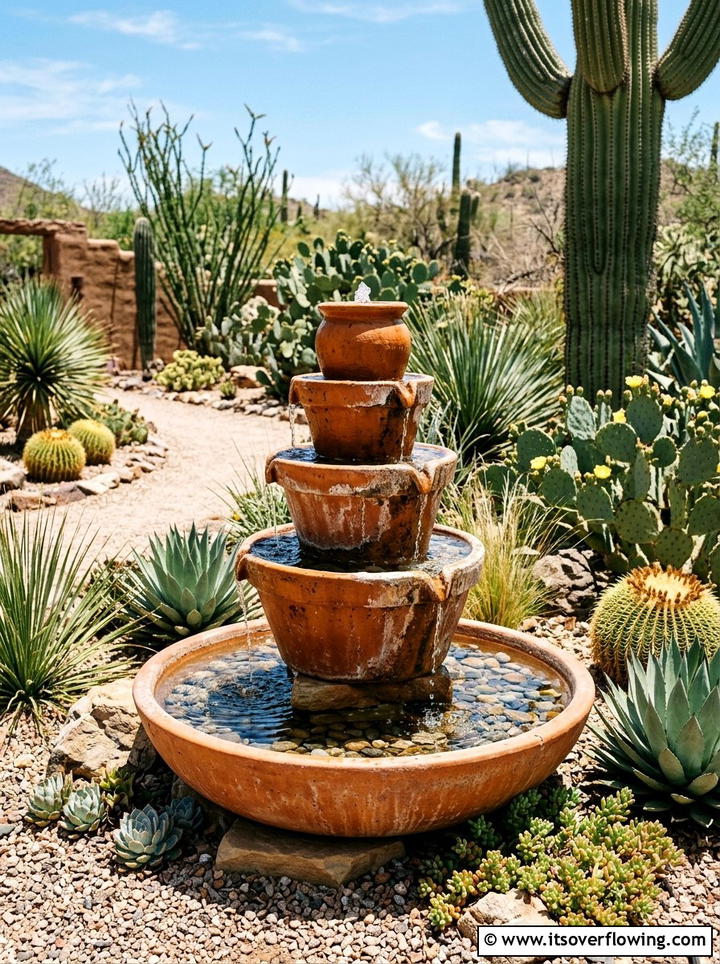 Tiered terra cotta fountain - 25 garden ideas with fountain