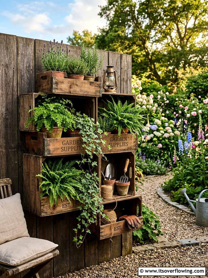 Tiered wooden crates - 25 small garden ideas with wall planters
