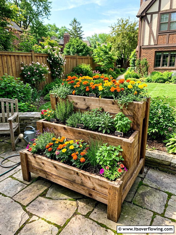 Tiered wooden planter box - 25 garden ideas with planters